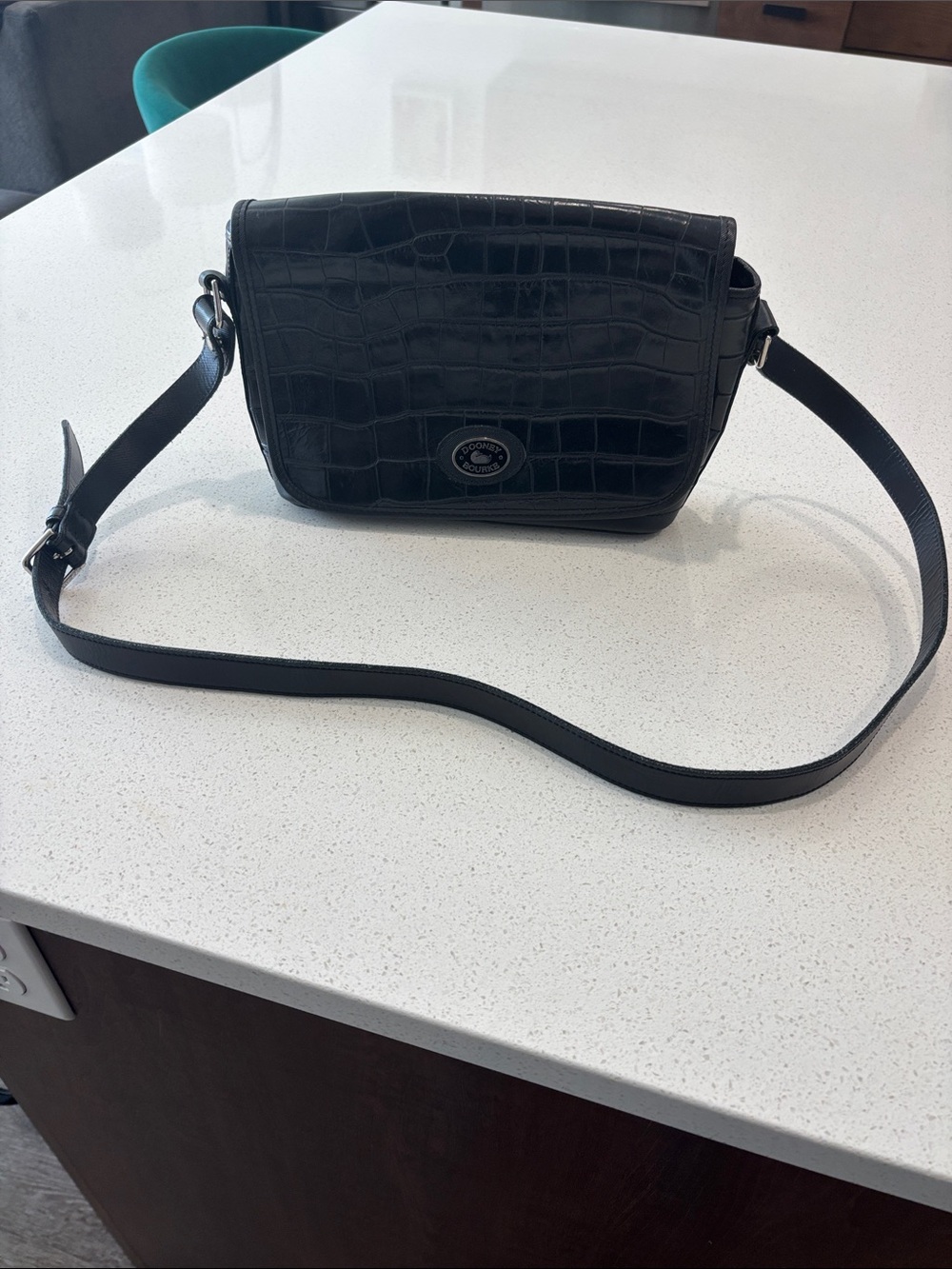 Dooney & Bourke Leather Crossbody Bag - Black Croc Embossed